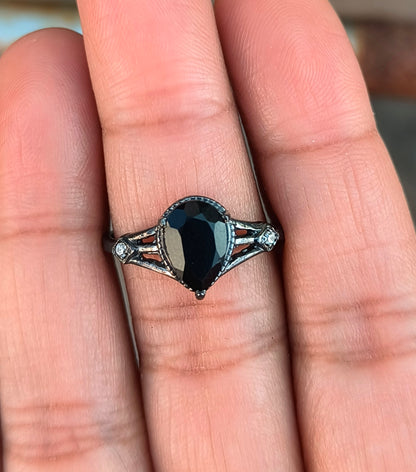 Black Onyx Engagement Ring for Women | 925 Silver Gift