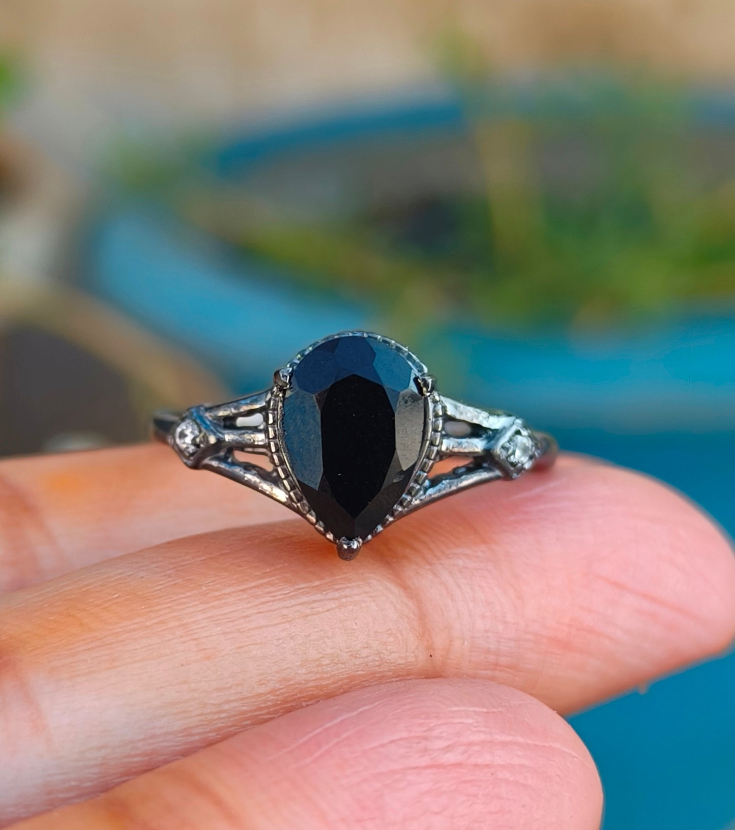 Black Onyx Engagement Ring for Women | 925 Silver Gift