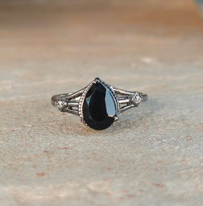 Black Onyx Engagement Ring for Women | 925 Silver Gift