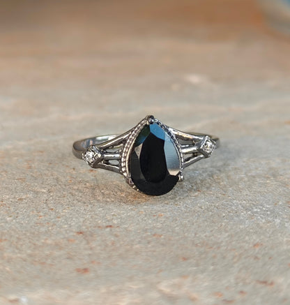 Black Onyx Engagement Ring for Women | 925 Silver Gift