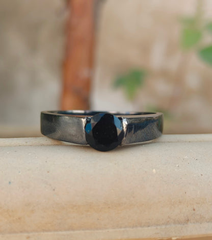 Men’s Black Onyx Band – Minimalist 925 Silver Ring
