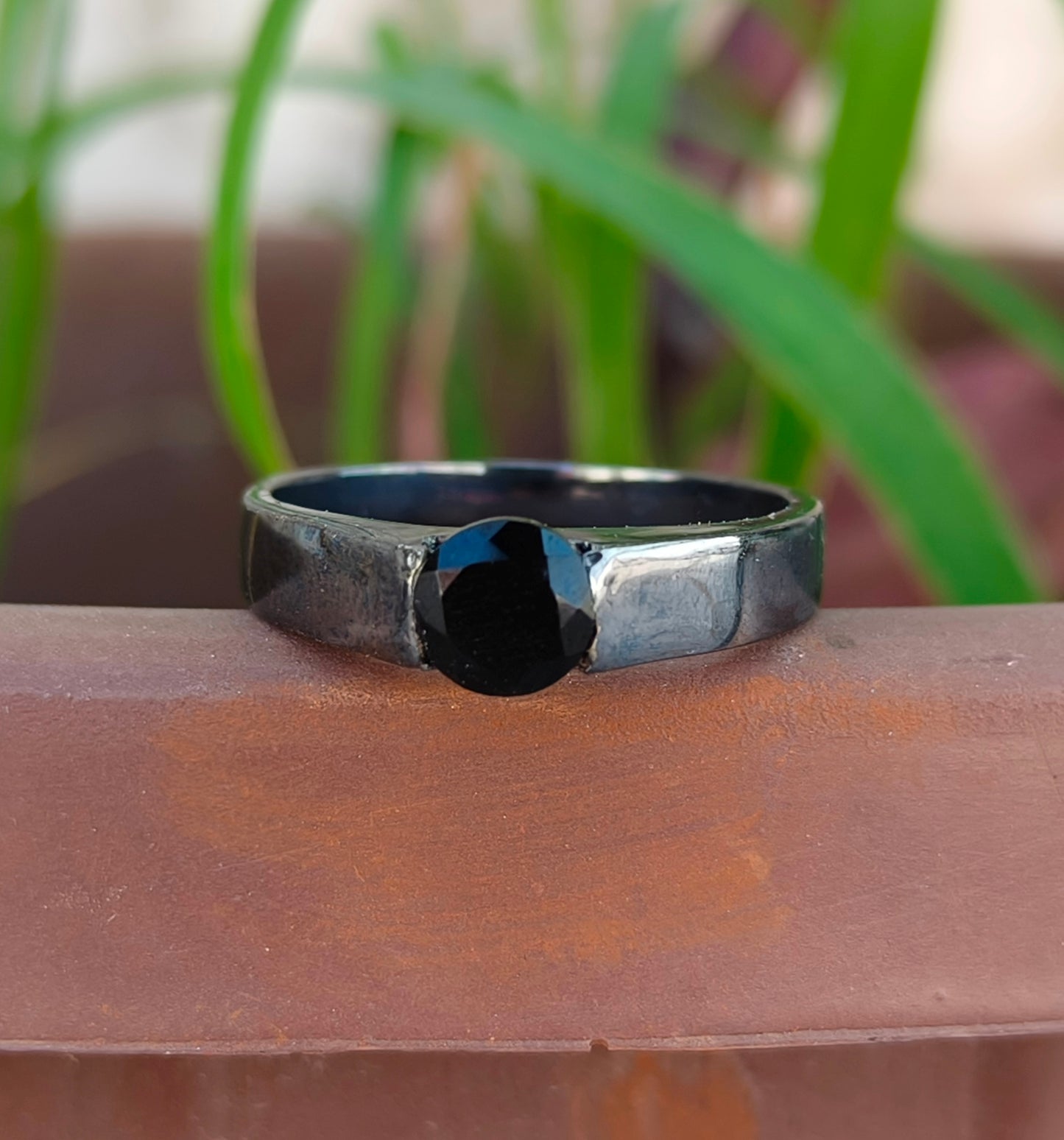 Men’s Black Onyx Band – Minimalist 925 Silver Ring