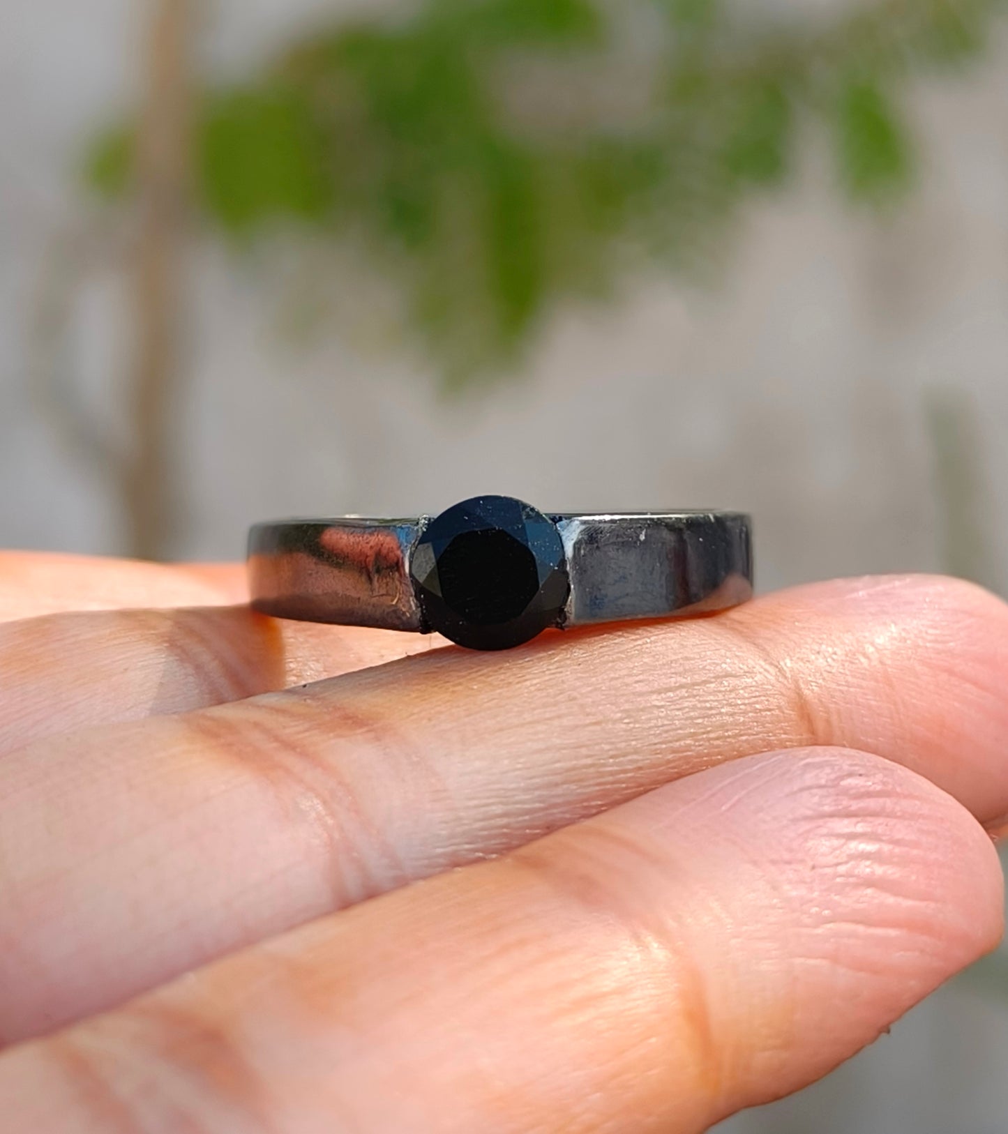 Men’s Black Onyx Band – Minimalist 925 Silver Ring