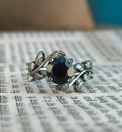 Witchy Leaf Black Onyx Ring - SilverForestaa