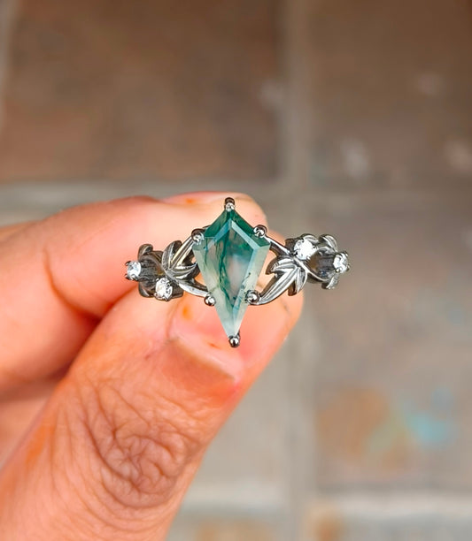 Moss Agate Ring- 925 Sterling Silver Branches, Nature Inspired