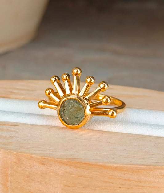 Authentic Raw Moldavite Ring Healing Crystal Jewelry - SilverForestaa