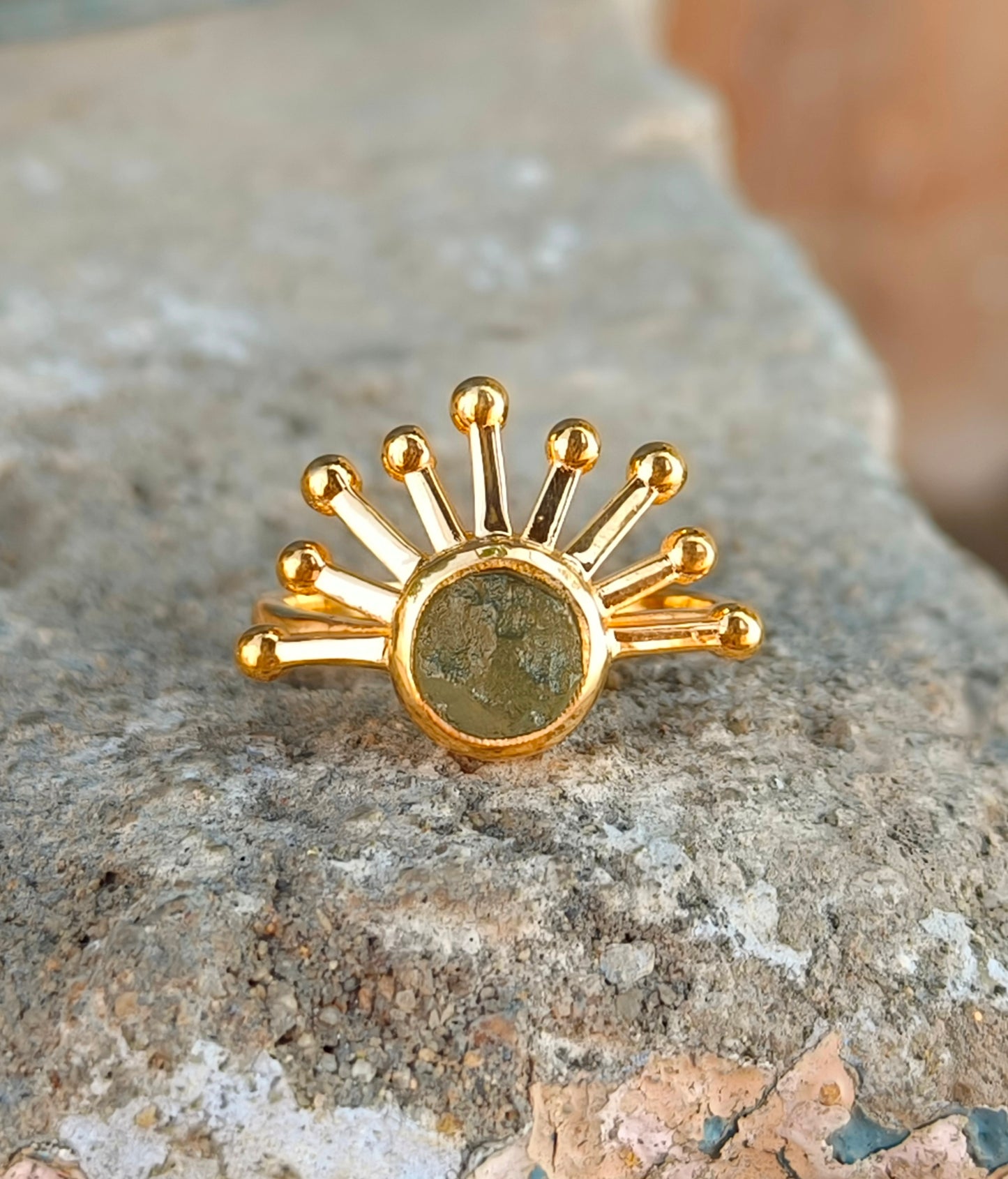 Authentic Raw Moldavite Ring Healing Crystal Jewelry - SilverForestaa