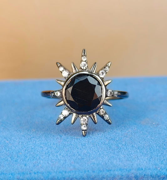 Sunburst Black Onyx Ring –  Sterling Silver, SilverForestaa