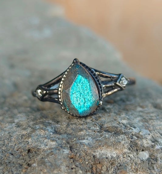 Blue Fire Labradorite Ring – 925 Sterling Silver , SilverForestaa