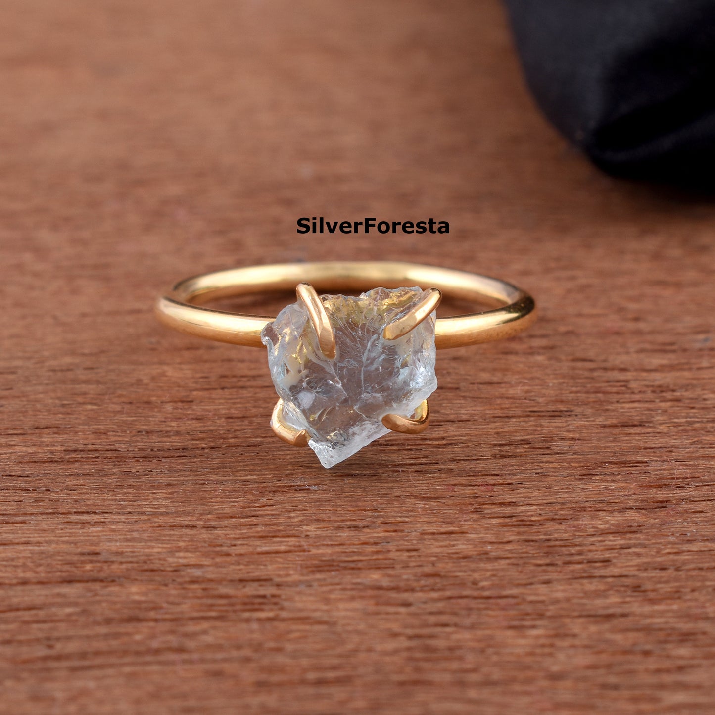 March Birthstone Raw Aquamarine Silver Ring - SilverForestaa