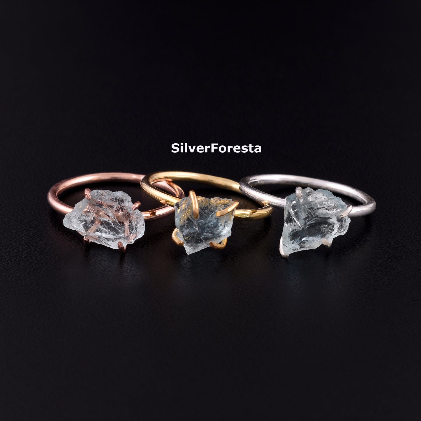 March Birthstone Raw Aquamarine Silver Ring - SilverForestaa