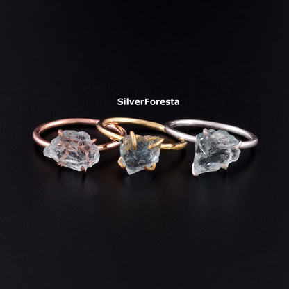 March Birthstone Raw Aquamarine Silver Ring - SilverForestaa