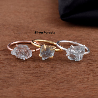 March Birthstone Raw Aquamarine Silver Ring - SilverForestaa