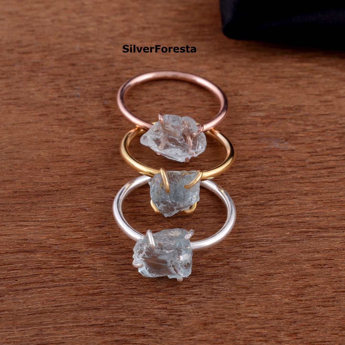 March Birthstone Raw Aquamarine Silver Ring - SilverForestaa