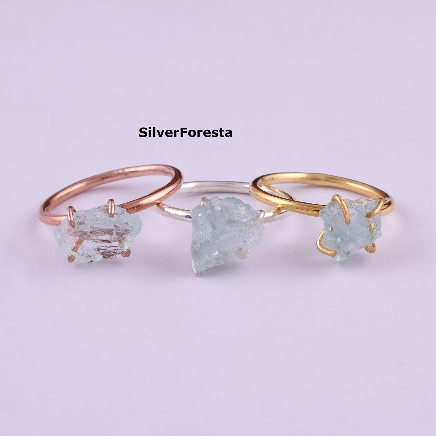 March Birthstone Raw Aquamarine Silver Ring - SilverForestaa