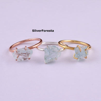 March Birthstone Raw Aquamarine Silver Ring - SilverForestaa