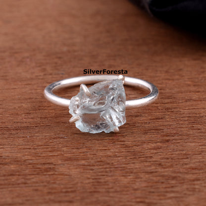 March Birthstone Raw Aquamarine Silver Ring - SilverForestaa