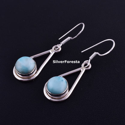 Blue Larimar Dangle Drop Earring - SilverForestaa