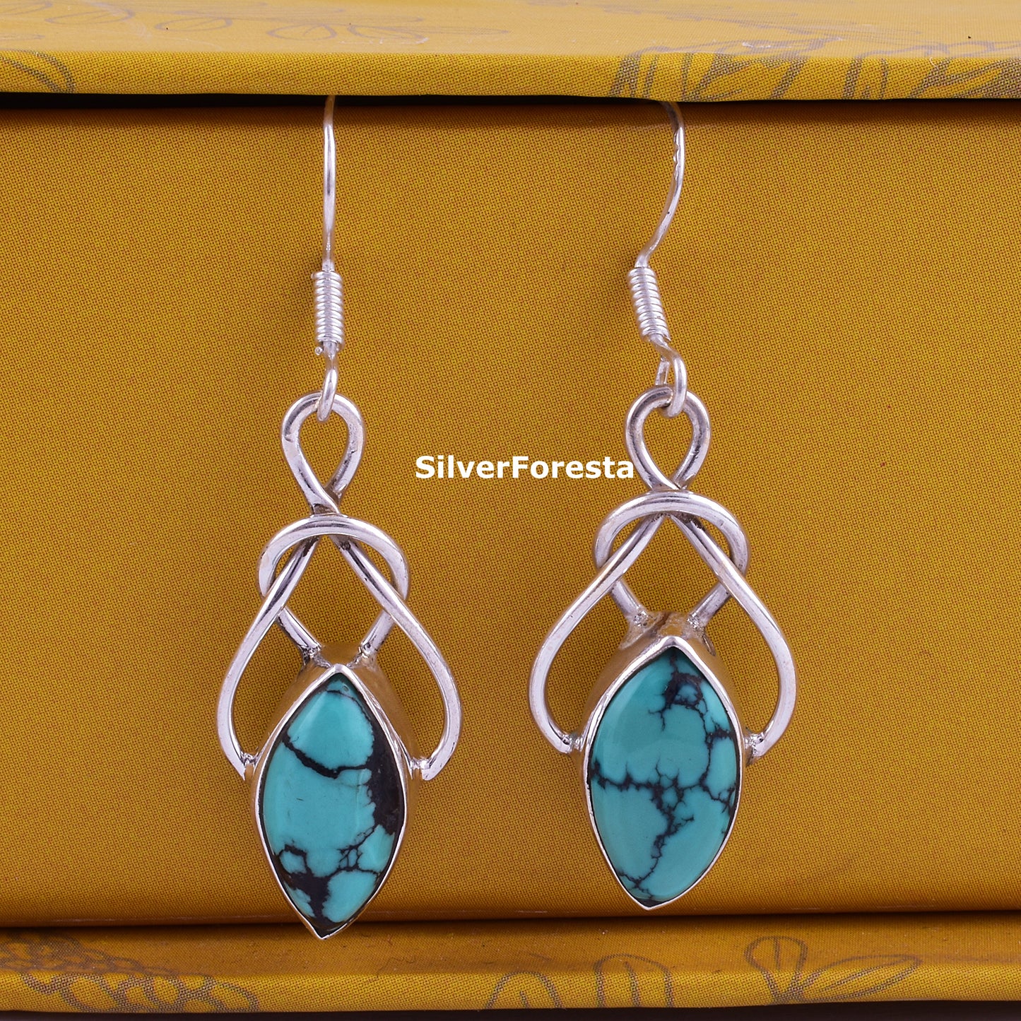 Tibetan Turquoise Earrings – 925 Silver Handmade Jewelry
