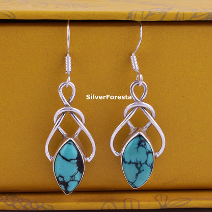 Tibetan Turquoise Earrings – 925 Silver Handmade Jewelry