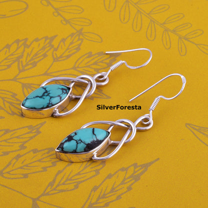 Tibetan Turquoise Earrings – 925 Silver Handmade Jewelry