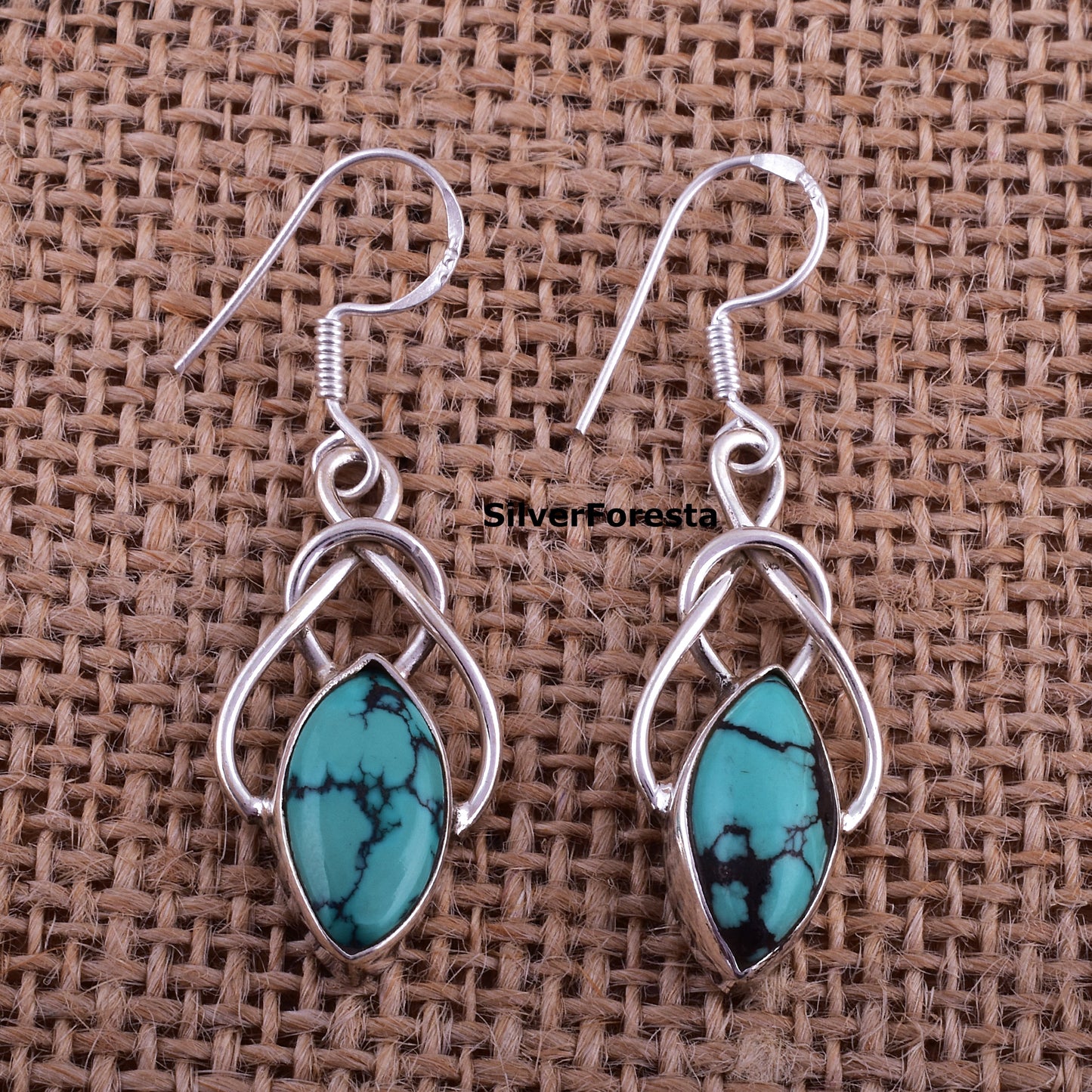 Tibetan Turquoise Earrings – 925 Silver Handmade Jewelry
