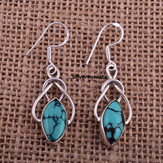 Tibetan Turquoise Earrings – 925 Silver Handmade Jewelry