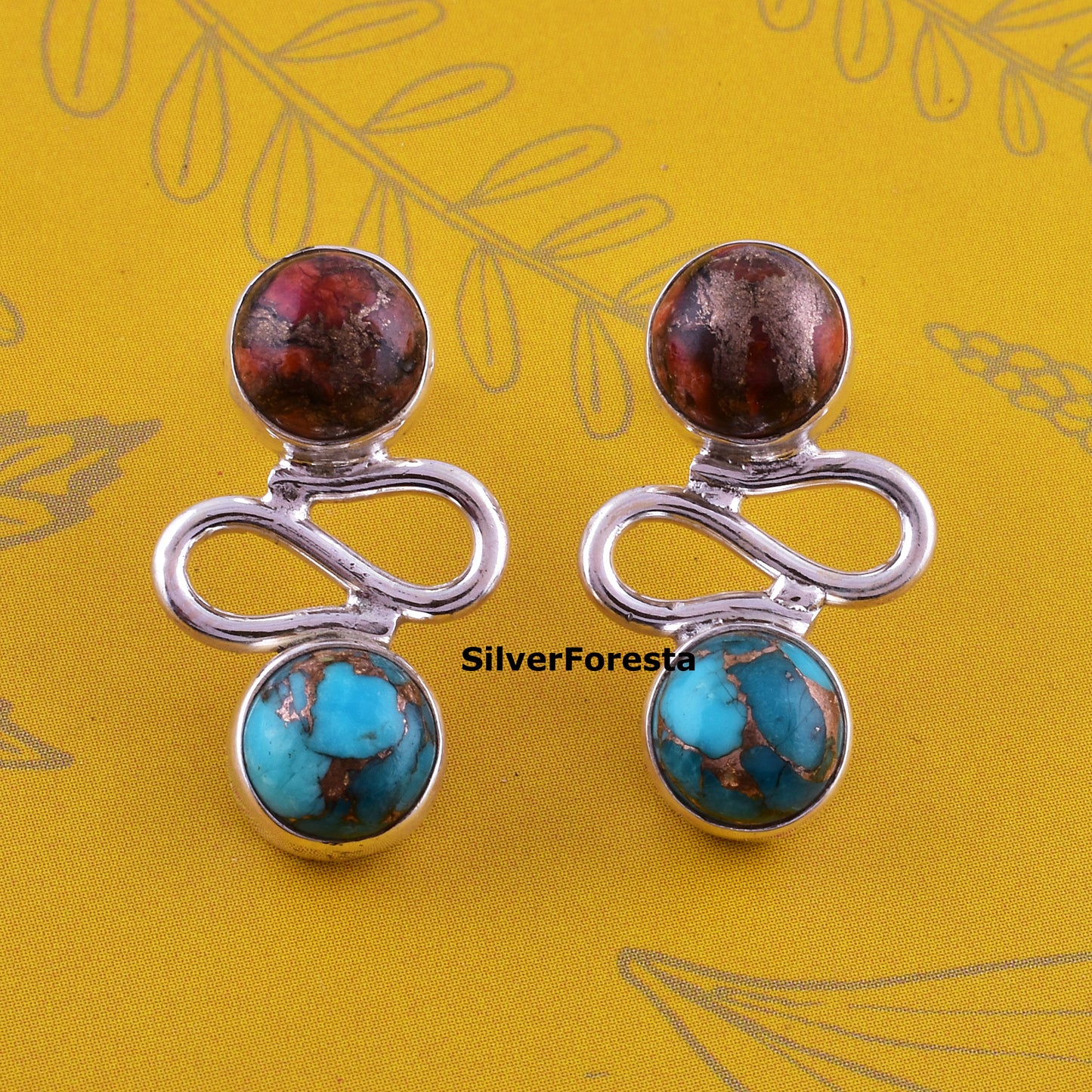 Copper Turquoise Silver Stud Earring - SilverForestaa