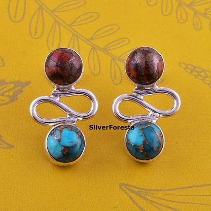 Copper Turquoise Silver Stud Earring - SilverForestaa