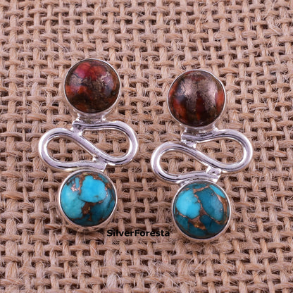Copper Turquoise Silver Stud Earring - SilverForestaa