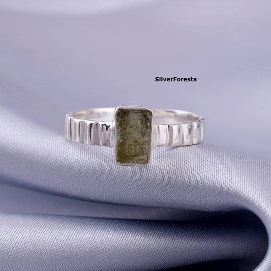 Natural Moldavite Ring – 925 Silver Raw Stone Ring