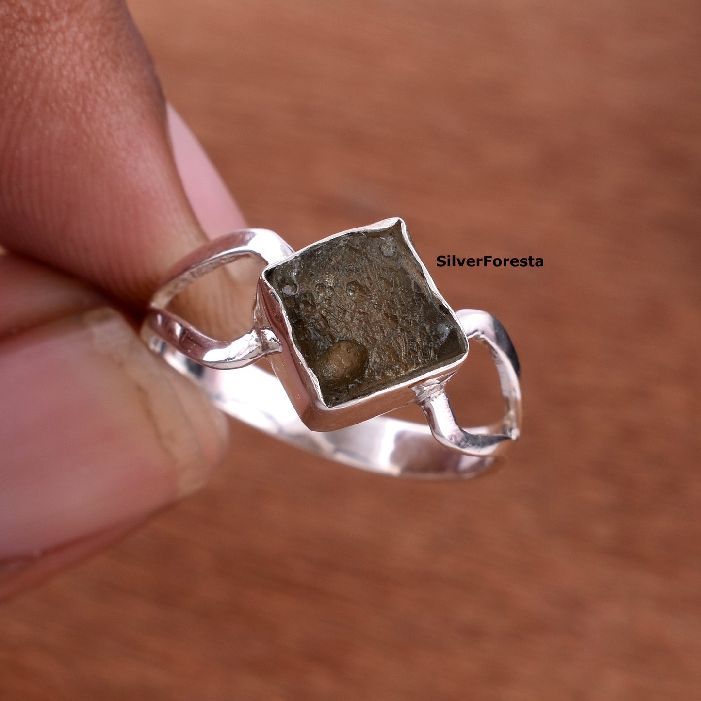 Raw Moldavite 925 Sterling Silver Ring