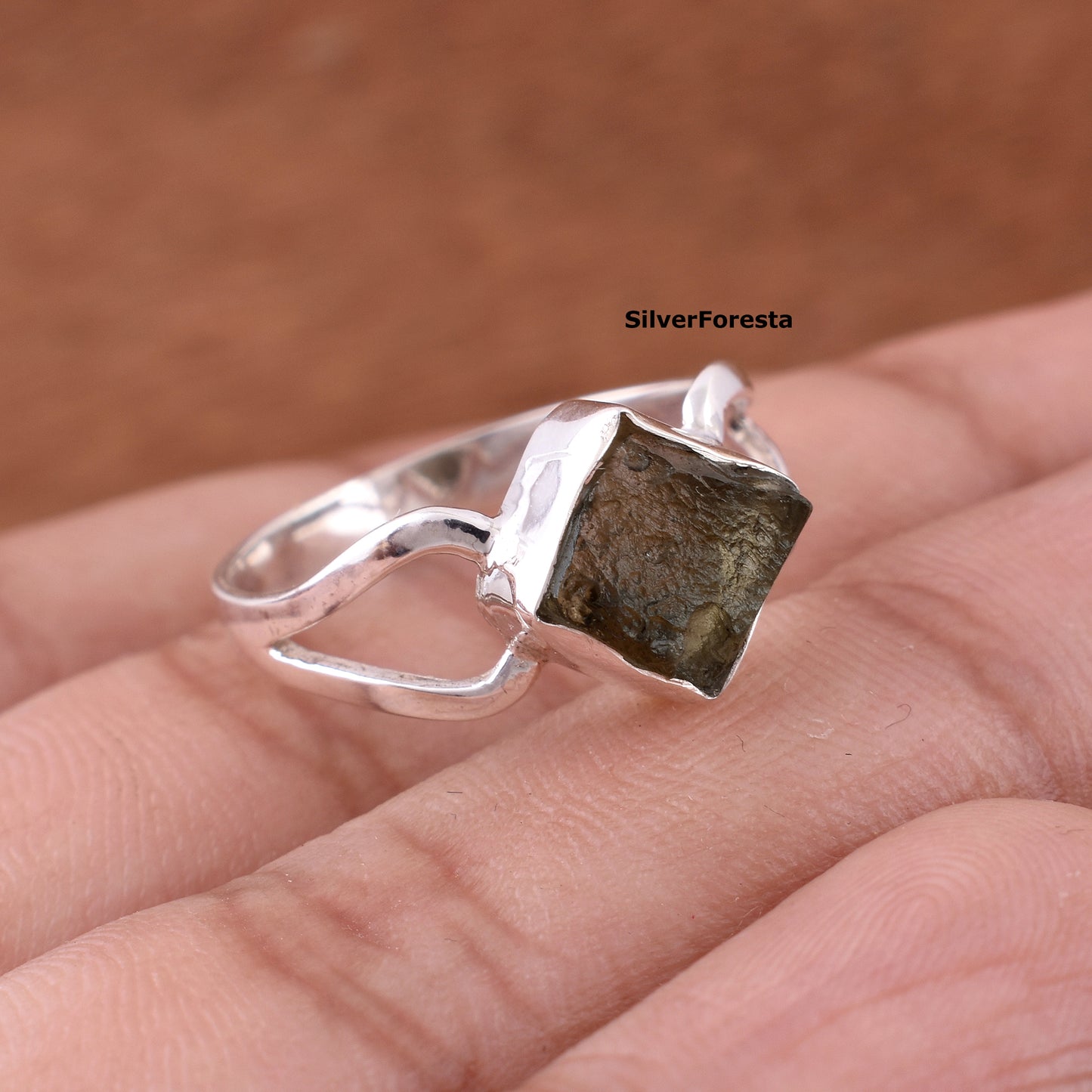 Raw Moldavite 925 Sterling Silver Ring