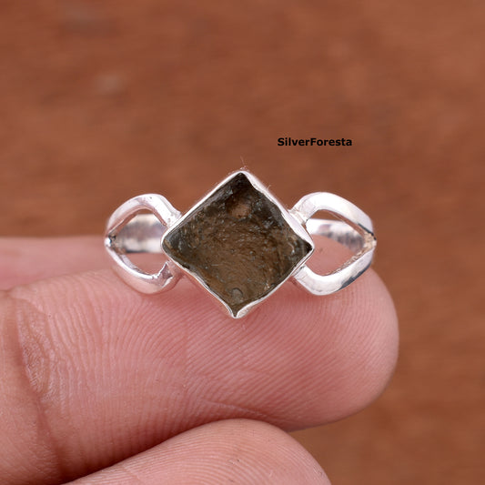 Raw Moldavite 925 Sterling Silver Ring