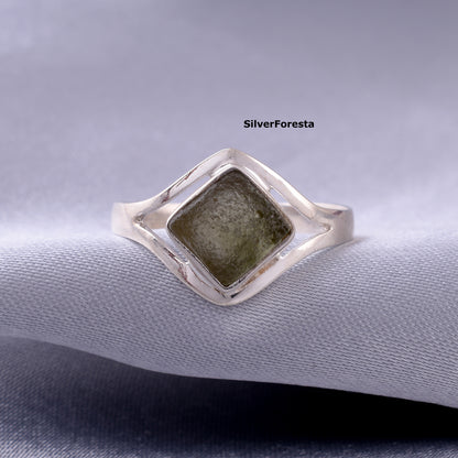 Authentic Raw Moldavite Ring Healing Crystal - SilverForestaa