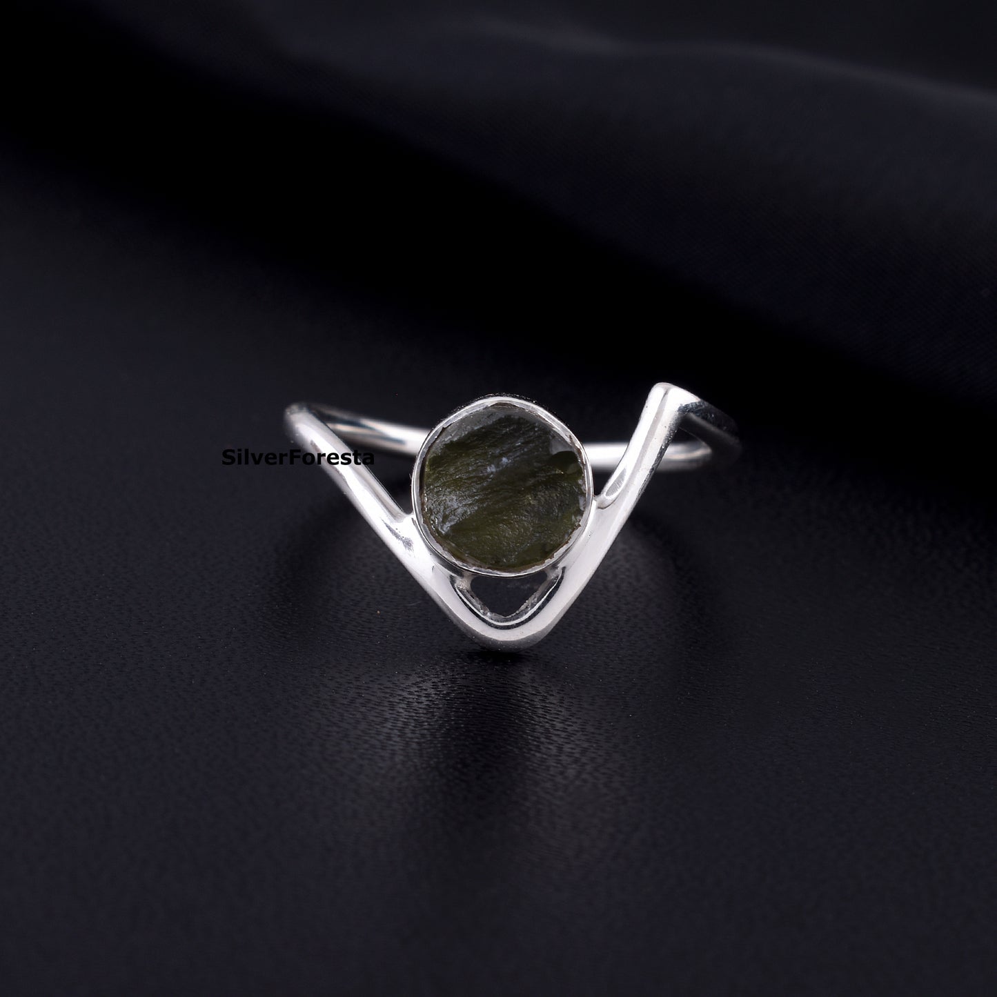 Rough Moldavite 925 Sterling Ring | SilverForestaa