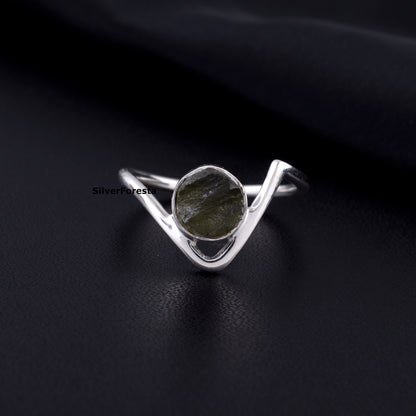 Rough Moldavite 925 Sterling Ring | SilverForestaa