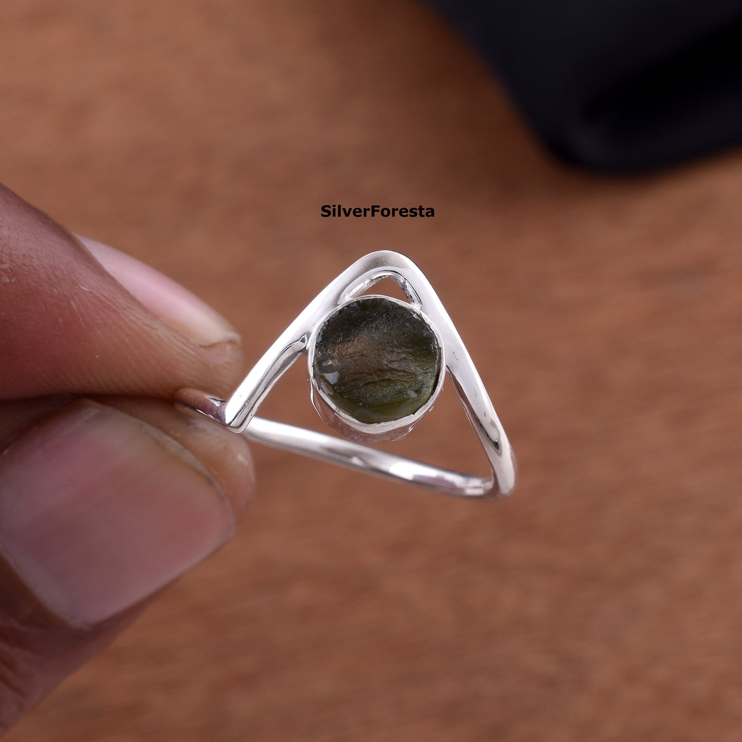 Rough Moldavite 925 Sterling Ring | SilverForestaa