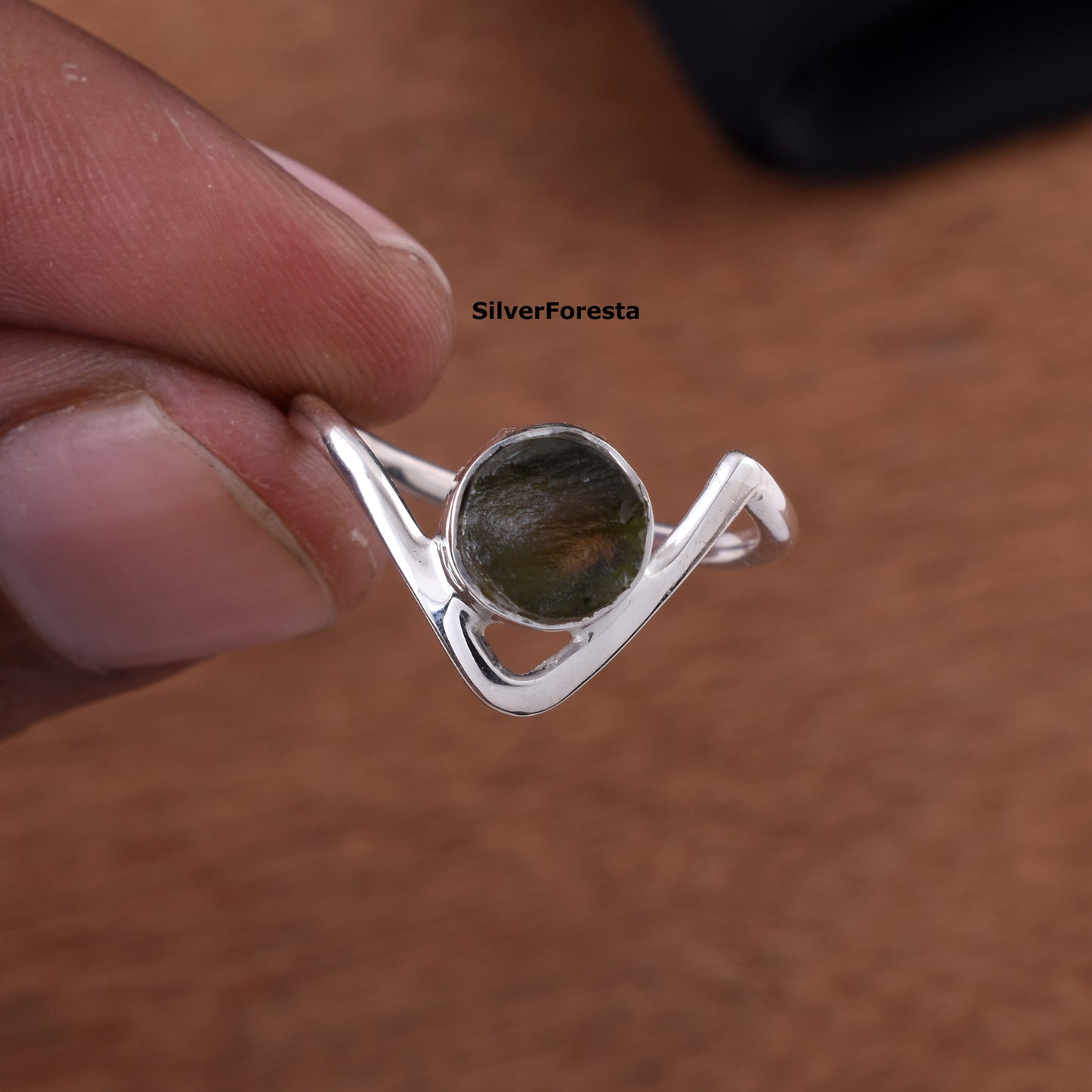 Handmade Moldavite Ring – Genuine 925 Silver Jewelry