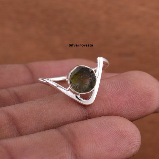 Rough Moldavite 925 Sterling Ring | SilverForestaa