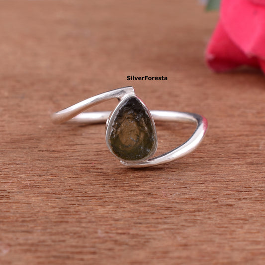 Natural Moldavite Meteorite Ring - 925 Silver Jewelry