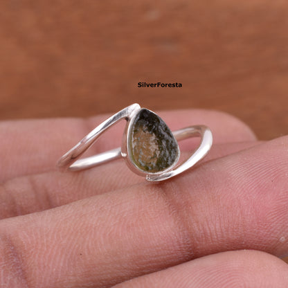 Natural Moldavite Meteorite Ring - 925 Silver Jewelry