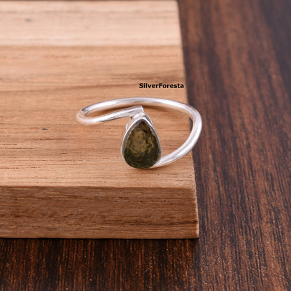 Natural Moldavite Meteorite Ring - 925 Silver Jewelry