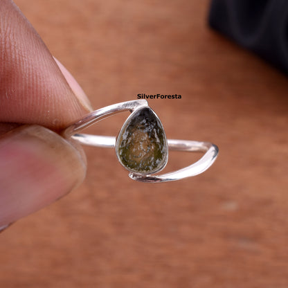 Natural Moldavite Meteorite Ring - 925 Silver Jewelry