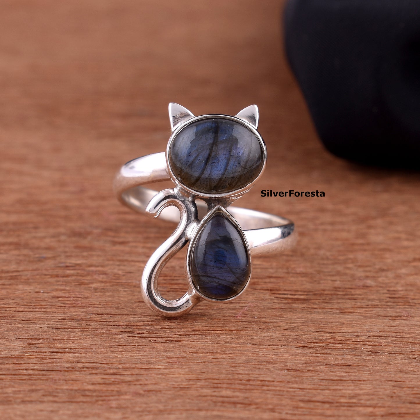 Natural Labradorite Cat Ring – 925 Silver