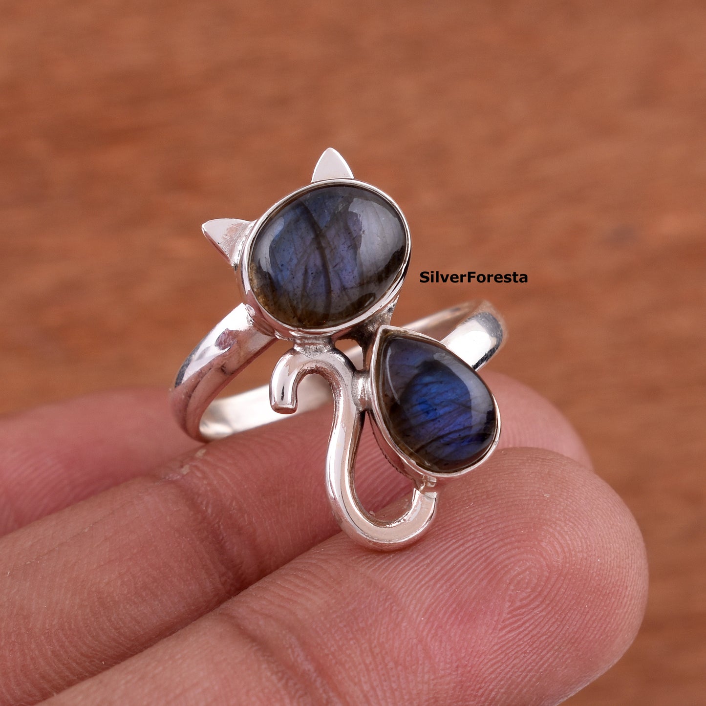 Natural Labradorite Cat Ring – 925 Silver