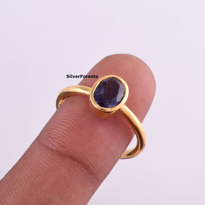 Blue Sapphire Stacking Ring – Handmade Artisan Silver Jewelry
