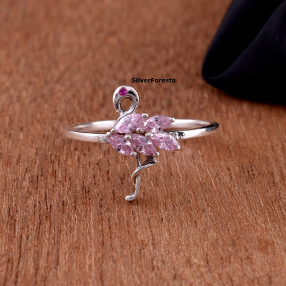 Flamingo Ring: Pink Zircon Bird Jewelry