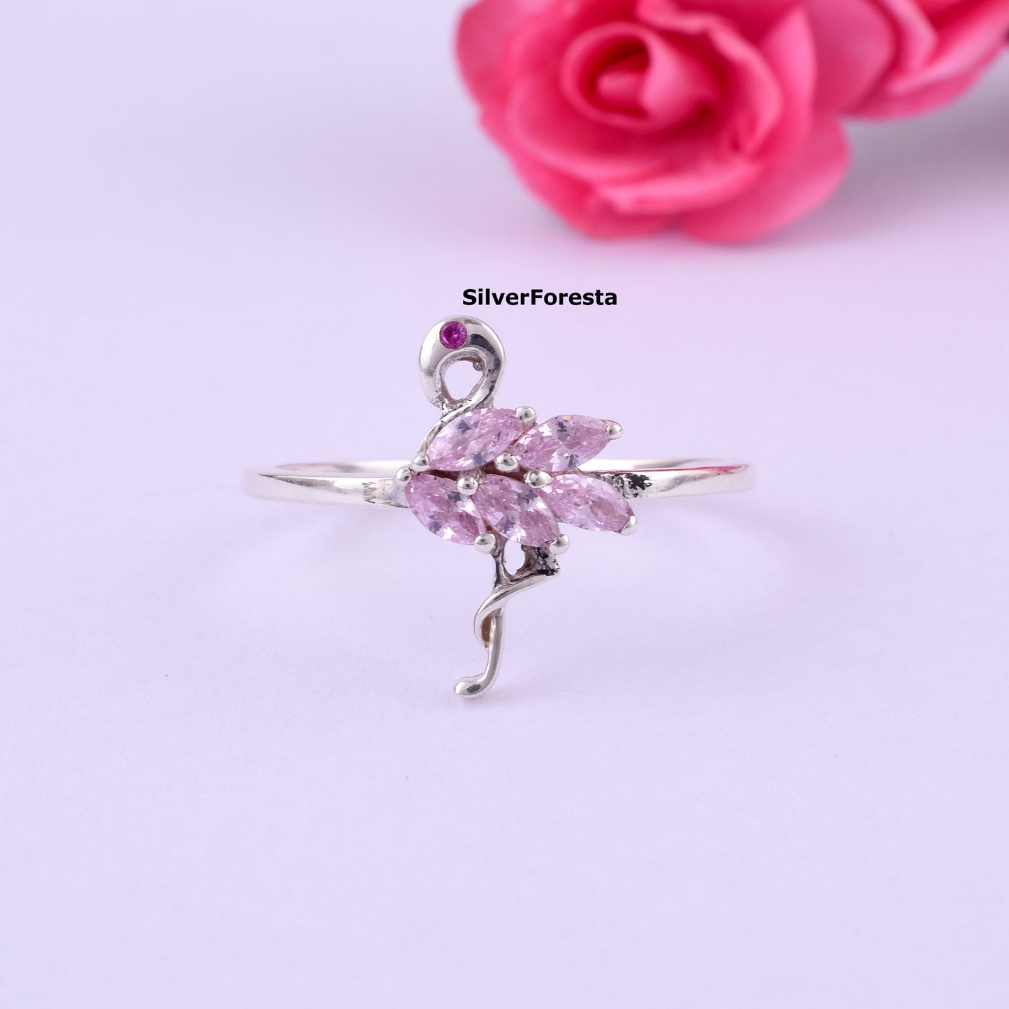 Flamingo Ring: Pink Zircon Bird Jewelry