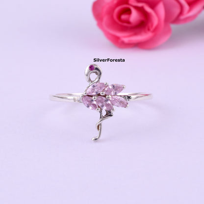 Flamingo Ring: Pink Zircon Bird Jewelry